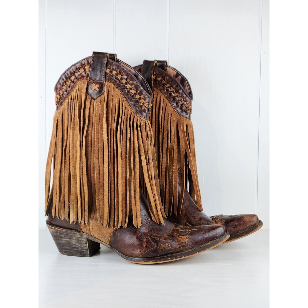 Dingo Fringe Boots Heart Throb Brown Leather Western Cowboy Boots Womens 10M